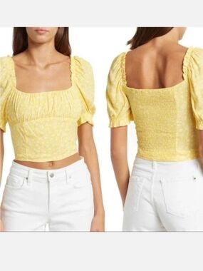 Sophie Rue Sunny Yellow Puff-Sleeve Crop Top